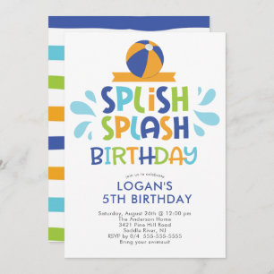 Splish Splash Summer Pool Birthday Invitation Kaart