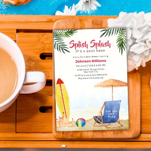 Splish Splash Surfboard Beach Boy Baby Shower Kaart