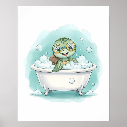 Splish Splash Turtle Time Kids Bathroom Wall Art Poster (Voorkant)
