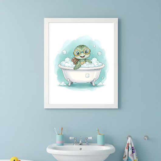 Splish Splash Turtle Time Kids Bathroom Wall Art Poster