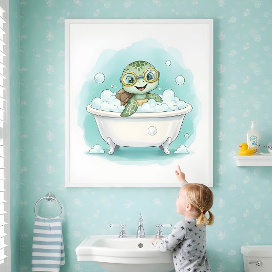 Splish Splash Turtle Time Kids Bathroom Wall Art Poster