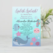 Splish Splash Under the Zee Ocean Girls Verjaardag Kaart (Staand voorkant)