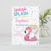 Splish Splash Unicorn Bash Pool Girl Birthday Kaart (Staand voorkant)