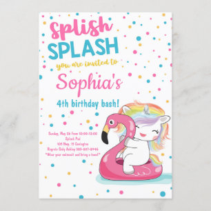 Splish Splash Unicorn Bash Pool Girl Birthday Kaart