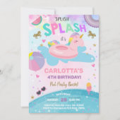 Splish splash unicorn poolparty estivals op uitnod kaart (Voorkant)