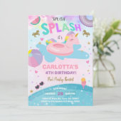 Splish splash unicorn poolparty estivals op uitnod kaart (Staand voorkant)