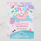 Splish splash unicorn poolparty estivals op uitnod kaart (Voorkant / Achterkant)