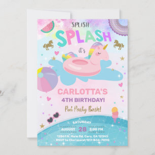 Splish splash unicorn poolparty estivals op uitnod kaart