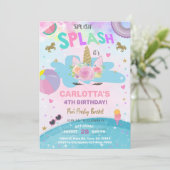 Splish splash unicorn poolparty estivals op uitnod kaart (Staand voorkant)