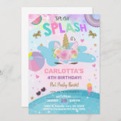 Splish splash unicorn poolparty estivals op uitnod kaart (Voorkant / Achterkant)