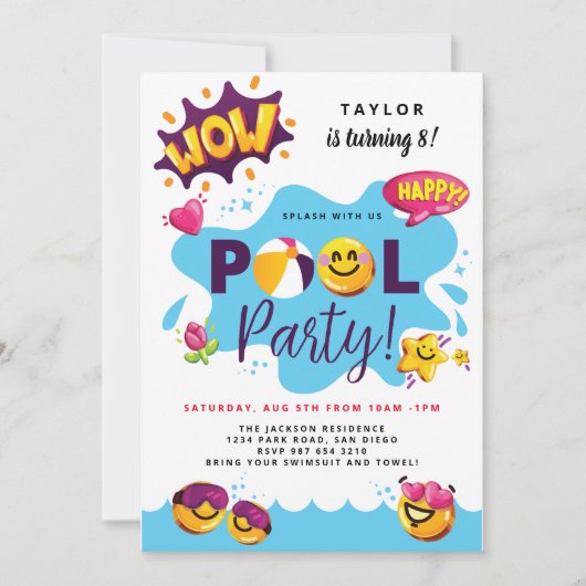 Splish Splash verjaardag / 3D emoji / Pool party Kaart (Voorkant)