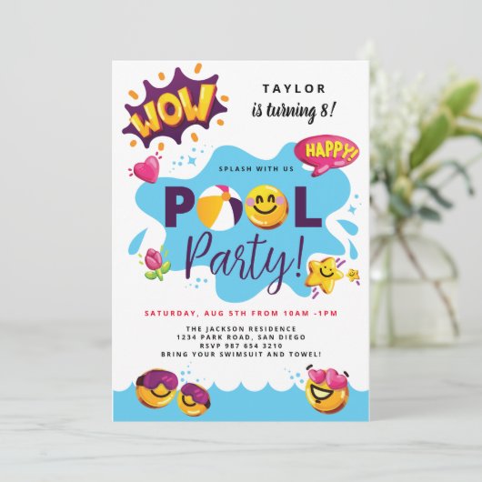Splish Splash verjaardag / 3D emoji / Pool party Kaart (Staand voorkant)