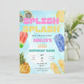 splish splash verjaardag bash meisje zwembad party kaart (Staand voorkant)