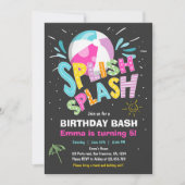 splish splash verjaardag bash meisje zwembad party kaart (Voorkant)