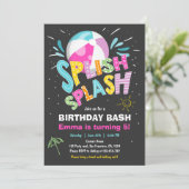 splish splash verjaardag bash meisje zwembad party kaart (Staand voorkant)
