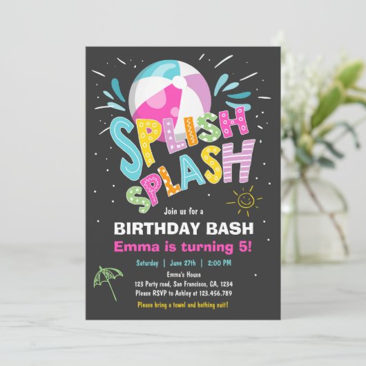 splish splash verjaardag bash meisje zwembad party kaart (Staand voorkant)