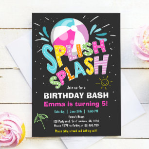 splish splash verjaardag bash meisje zwembad party kaart