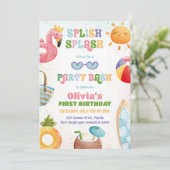 splish splash verjaardag bash meisje zwembad party kaart (Staand voorkant)