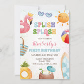 splish splash verjaardag bash meisje zwembad party kaart (Voorkant)
