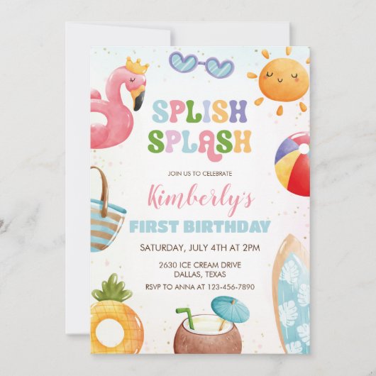 splish splash verjaardag bash meisje zwembad party kaart (Voorkant)