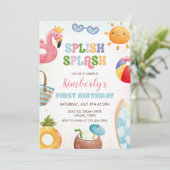 splish splash verjaardag bash meisje zwembad party kaart (Staand voorkant)