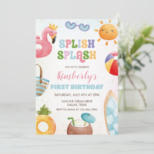 splish splash verjaardag bash meisje zwembad party kaart (Staand voorkant)