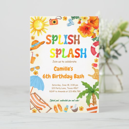 Splish Splash Verjaardag Bash Pool Party Kaart (Staand voorkant)