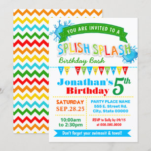 Splish splash verjaardag bash primaire kleuren par kaart
