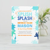 Splish Splash verjaardag uitnodiging Jongen (Staand voorkant)