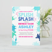 Splish Splash verjaardag uitnodiging Meisje (Staand voorkant)