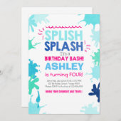 Splish Splash verjaardag uitnodiging Meisje (Voorkant / Achterkant)