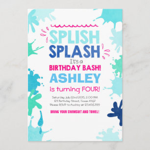 Splish Splash verjaardag uitnodiging Meisje