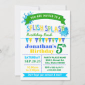 Splish splash verjaardagsfeest blauw groene feest kaart (Voorkant)