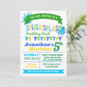 Splish splash verjaardagsfeest blauw groene feest kaart (Staand voorkant)
