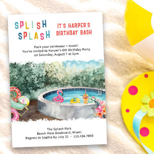 Splish Splash Verjaardagsfeest Kinderwaterfeest Kaart