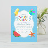 Splish Splash Verjaardagsfeest Uitnodiging (Staand voorkant)