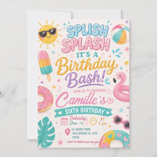 Splish Splash Verjaardagsfeest Uitnodiging (Voorkant)