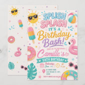 Splish Splash Verjaardagsfeest Uitnodiging (Voorkant / Achterkant)