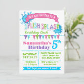 Splish splash verjaardagsfeestje bash roze party kaart (Staand voorkant)