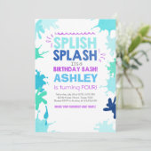 Splish Splash verjaardagsuitnodiging Meisje Pool P Kaart (Staand voorkant)