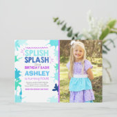 Splish Splash verjaardagsuitnodiging Meisje Pool P Kaart (Staand voorkant)