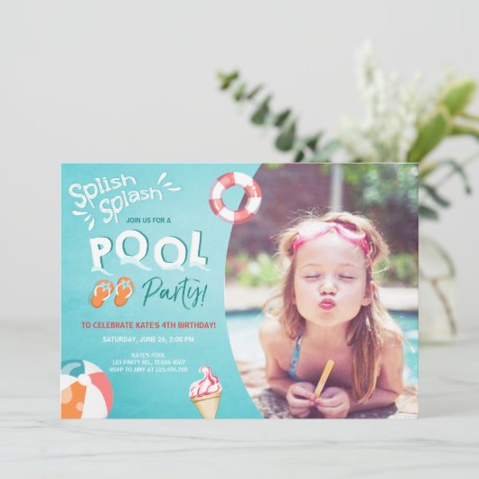 Splish Splash verjaardagsuitnodiging Pool party Kaart (Staand voorkant)