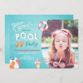 Splish Splash verjaardagsuitnodiging Pool party Kaart (Voorkant / Achterkant)