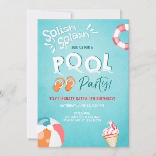 Splish Splash verjaardagsuitnodiging Pool party Kaart (Voorkant)