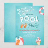 Splish Splash verjaardagsuitnodiging Pool party Kaart (Voorkant / Achterkant)