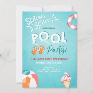 Splish Splash verjaardagsuitnodiging Pool party Kaart
