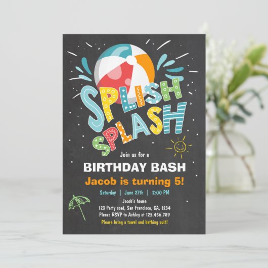Splish Splash verjaardagsuitnodiging Zwembad feest Kaart (Staand voorkant)