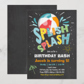 Splish Splash verjaardagsuitnodiging Zwembad feest Kaart (Voorkant / Achterkant)