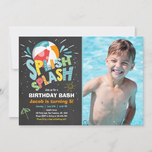 Splish Splash verjaardagsuitnodiging Zwembad feest Kaart (Voorkant)
