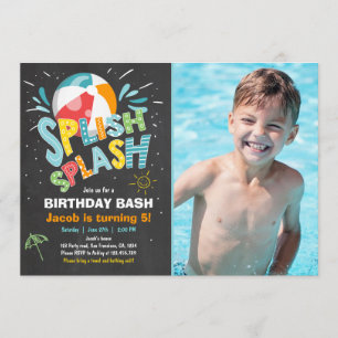 Splish Splash verjaardagsuitnodiging Zwembad feest Kaart